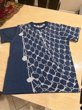 Louis Vuitton Blue and White Kids' Short-Sleeve Logo Knit Top